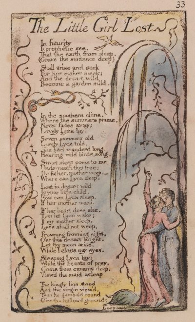 Canciones de inocencia y de experiencia, placa 33, La niña perdida (Bentley 34) de William Blake